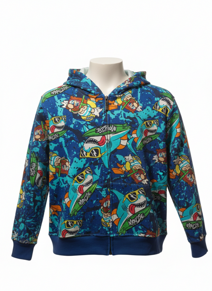 Felpa Zip E Cappuccio Blu Swimback