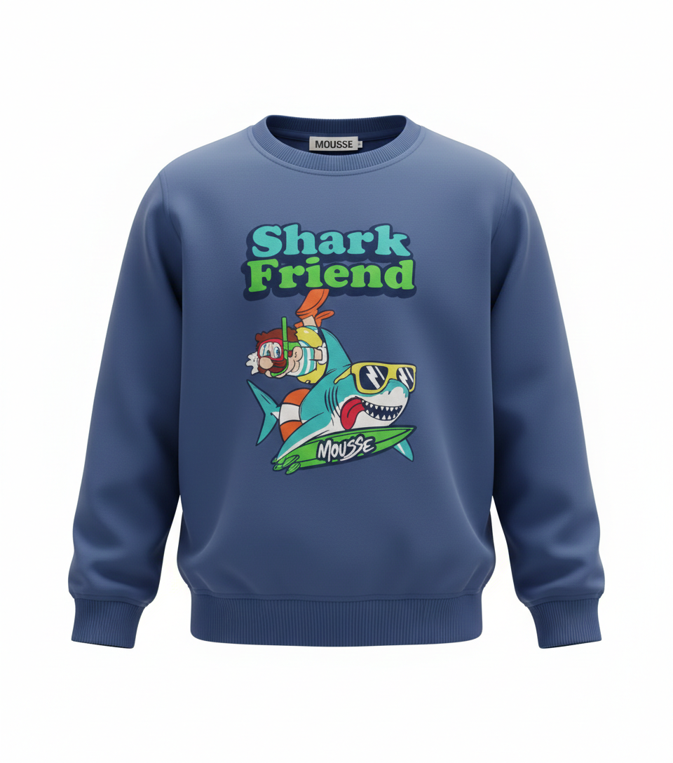 Felpa Girocollo Blu Tema Swimshark