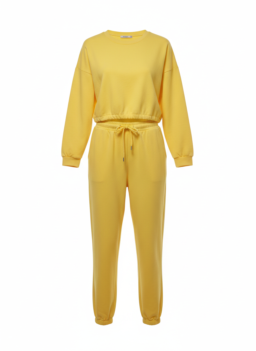 Felpa Crop Arricciata E Joggers Gialla Ocra Giallo