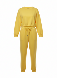 Felpa Crop Arricciata E Joggers Gialla Ocra Giallo