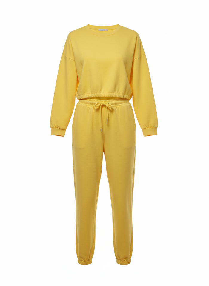 Felpa Crop Arricciata E Joggers Gialla Ocra Giallo