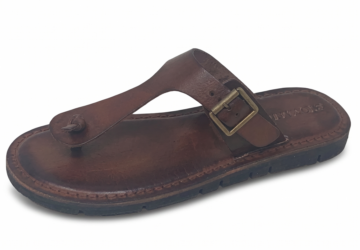 Sandalo Infradito In Pelle Marrone