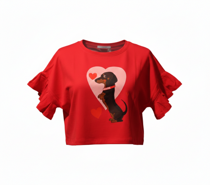 T-Shirt Crop Rosa Tema Basset