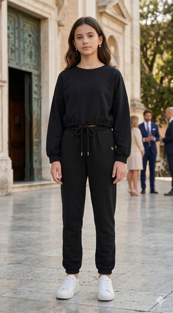 Felpa Crop Arricciata E Joggers Nera Nero