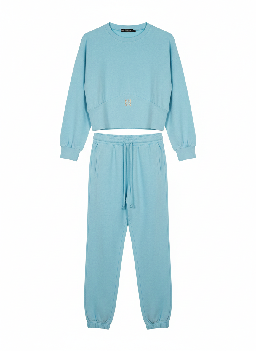 Felpa Cropped E Joggers A Vita Alta Azzurro Acqua