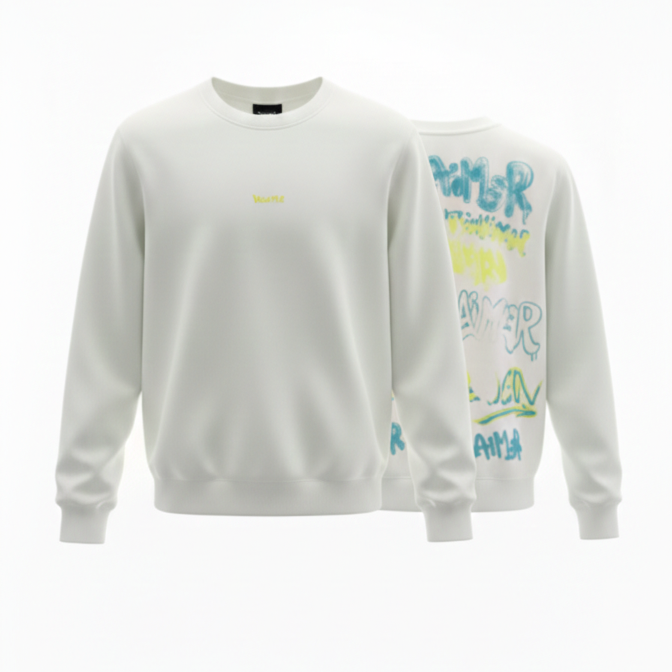 Felpa Girocollo Bianca Stampa Graffiti Retro
