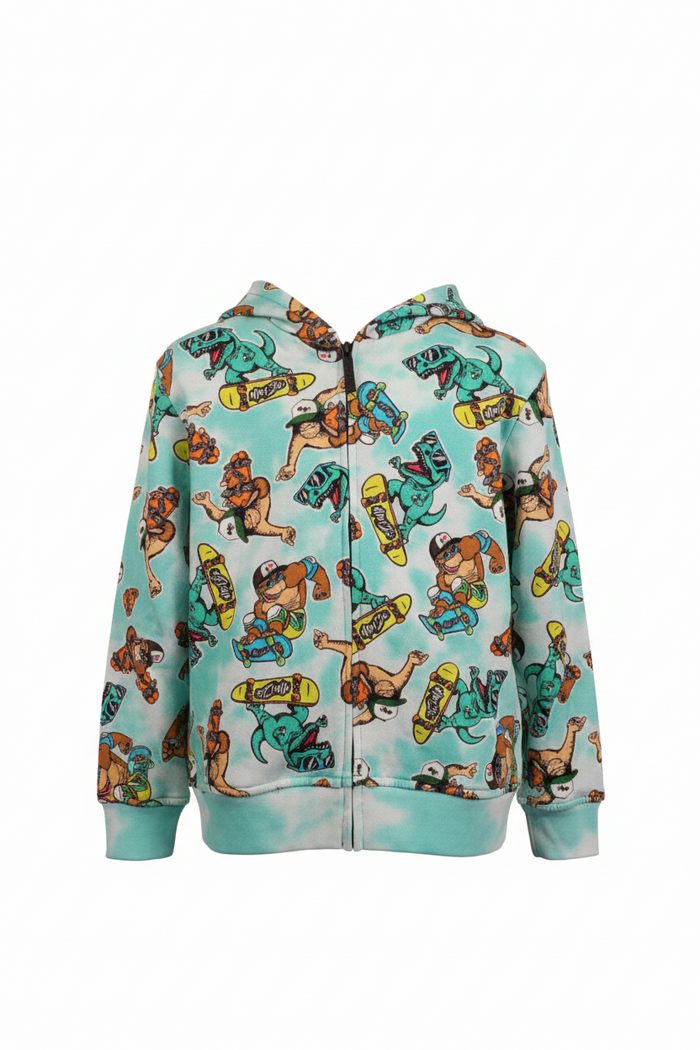 Felpa Zip E Cappuccio Azzurra Tema Jurassicrew