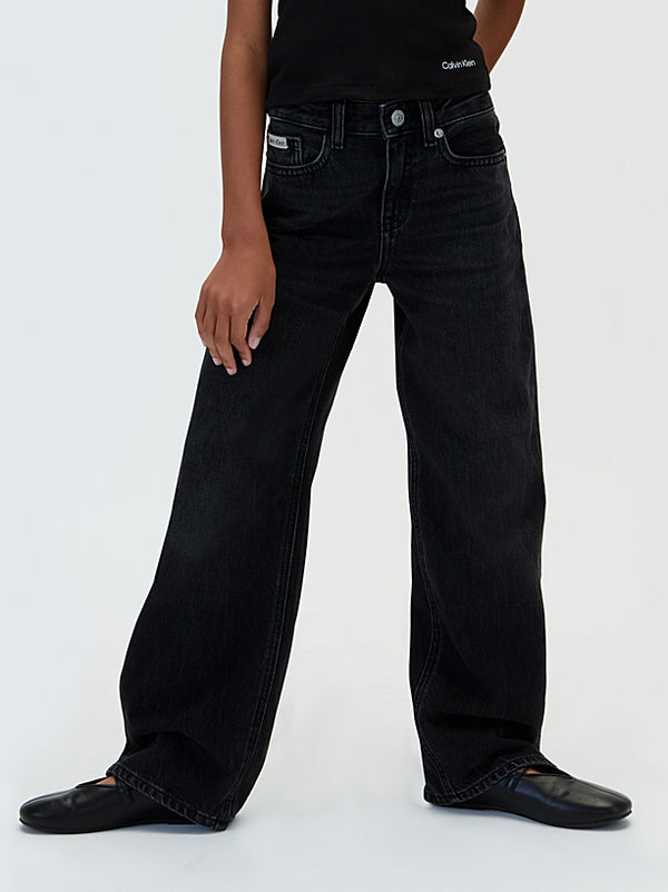 Jeans a Vita Alta e Gamba Larga Neri Denim Black