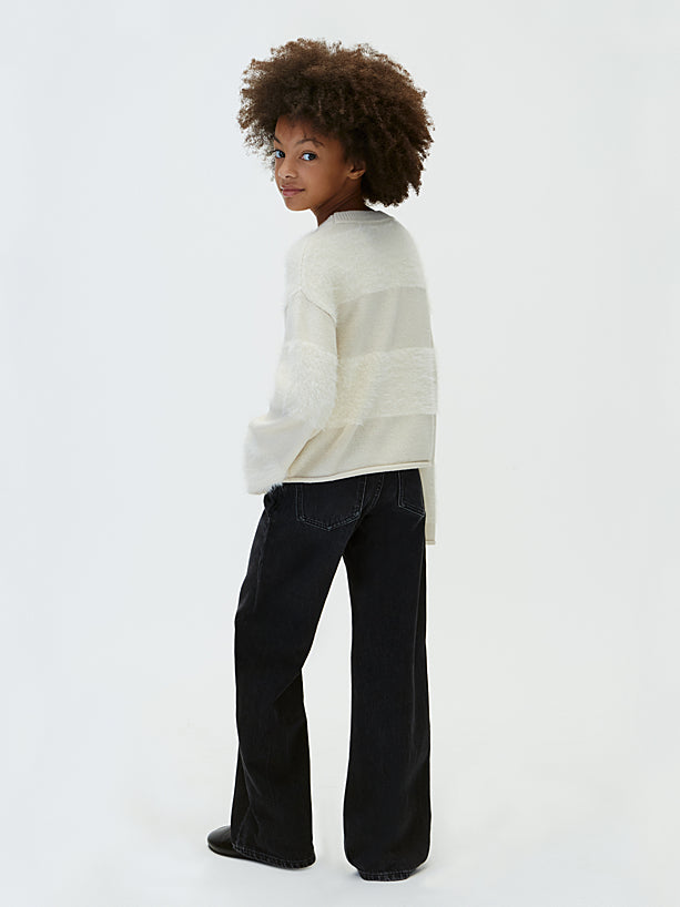 Jeans a Vita Alta e Gamba Larga Neri Denim Black