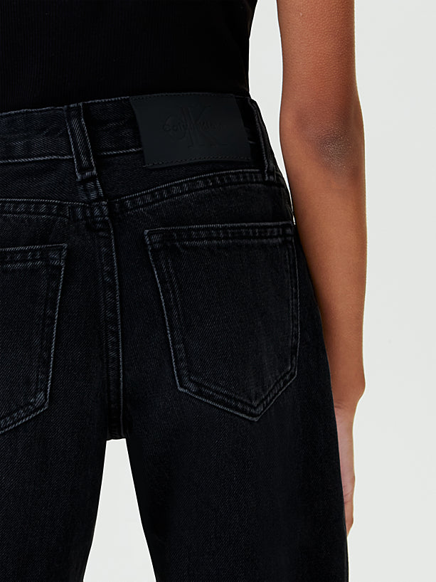 Jeans a Vita Alta e Gamba Larga Neri Denim Black