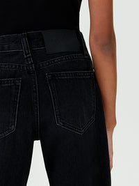 Jeans a Vita Alta e Gamba Larga Neri Denim Black