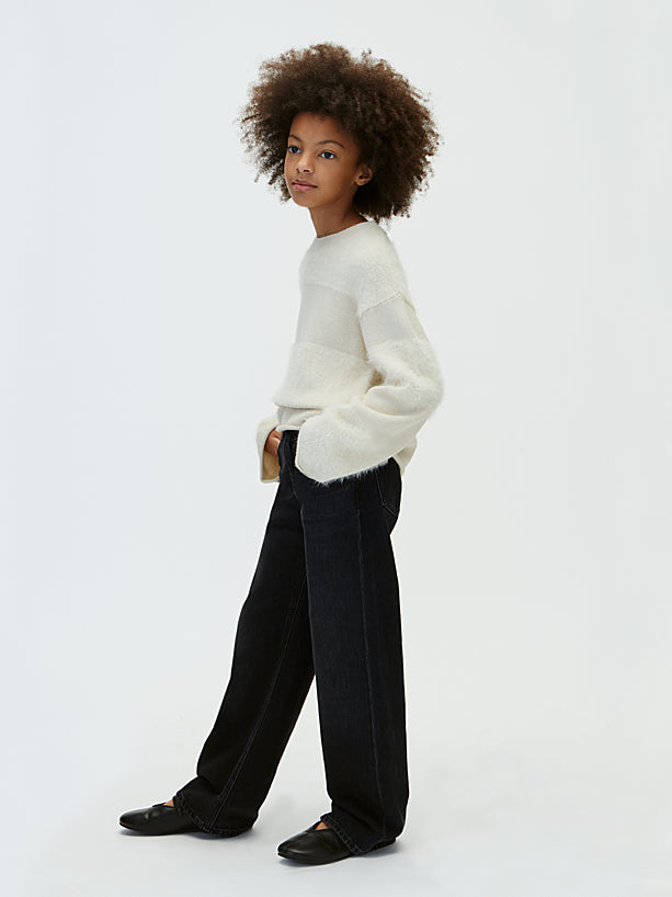 Jeans a Vita Alta e Gamba Larga Neri Denim Black