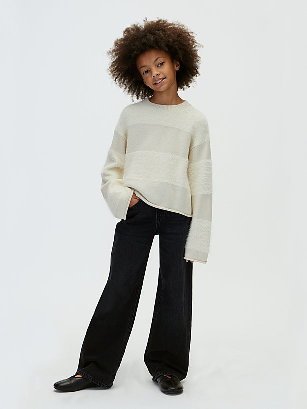 Jeans a Vita Alta e Gamba Larga Neri Denim Black