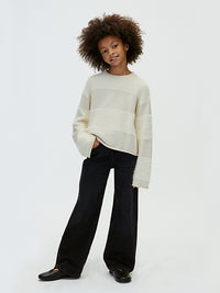 Jeans a Vita Alta e Gamba Larga Neri Denim Black