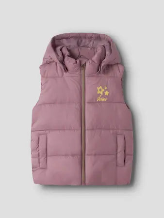 Gilet Imbottito Con Cappuccio Rosa Antico