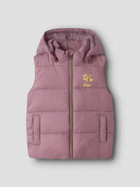 Gilet Imbottito Con Cappuccio Rosa Antico