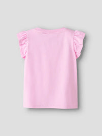 T-Shirt Bimba Rosa Con Volant E Stampa
