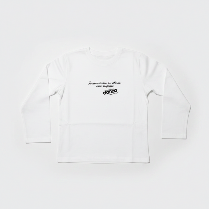 T-Shirt Scritta Manica Lunga Panna