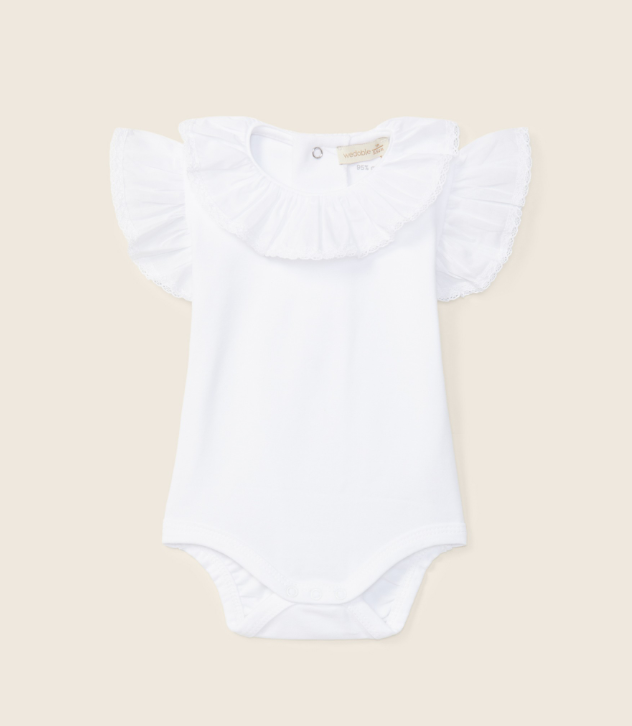 Body A Maniche Corte E Colletto A Volant Ricamato Bianco