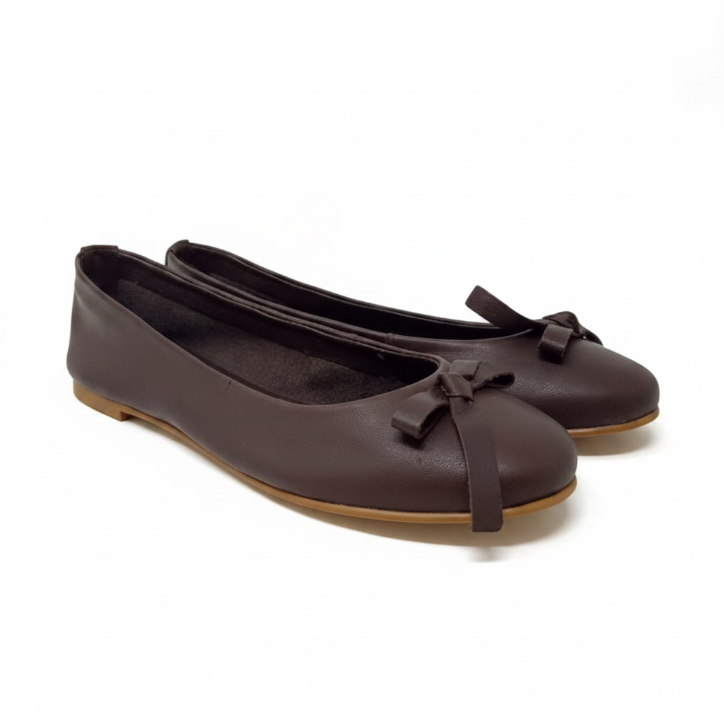 Ballerina Marrone Da Donna In Pelle Morbida