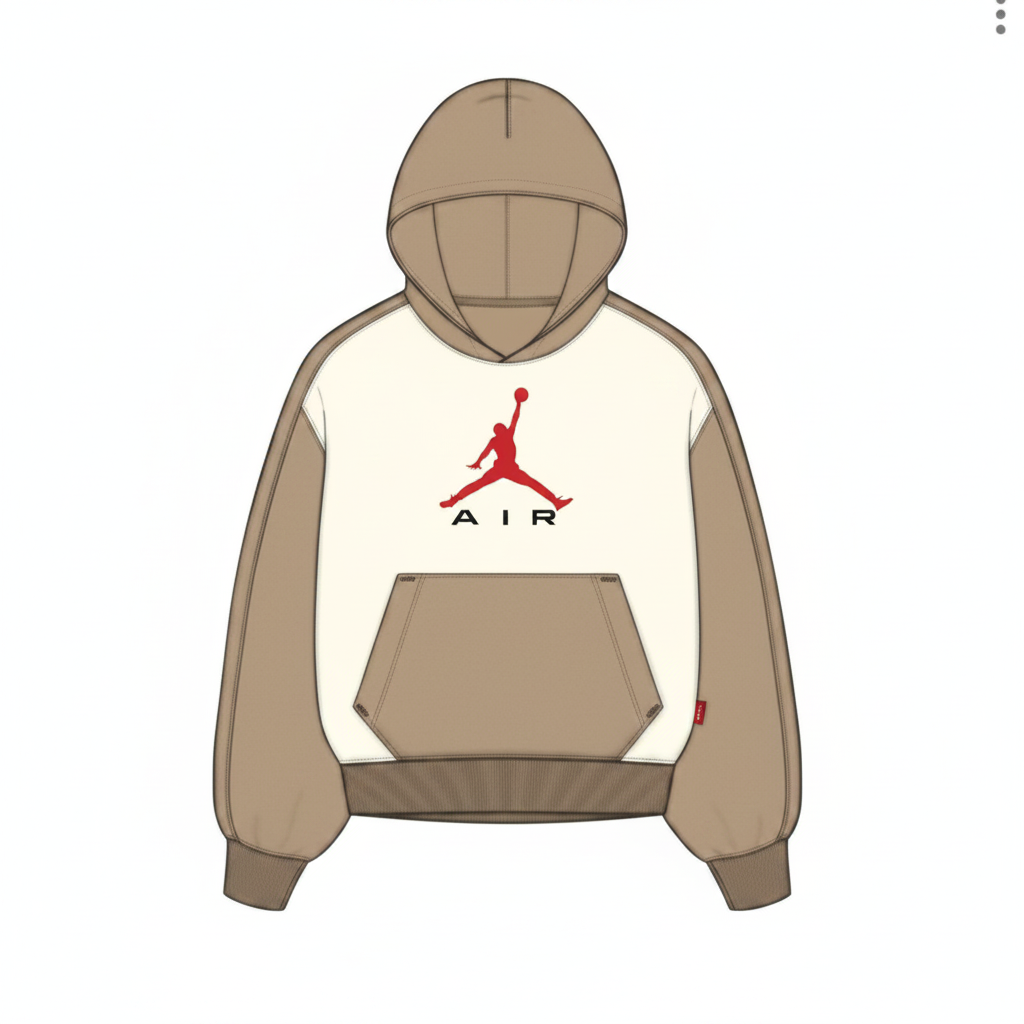 Felpa Con Cappuccio Jordan Bicolore Beige Panna