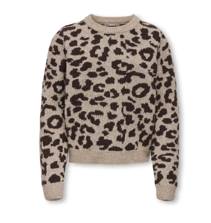 Pullover Girocollo Da Ragazza Fantasia Leopardata