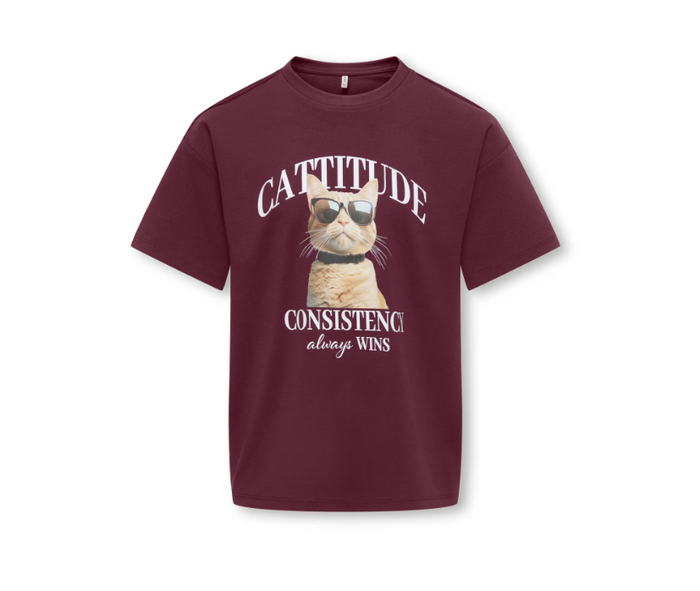 T-Shirt Ragazza Con Stampa Cagnolino Bordeaux