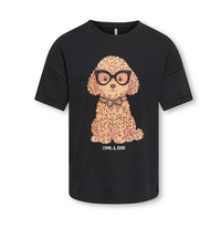 T-Shirt Ragazza Con Grafica Barboncino E Strass