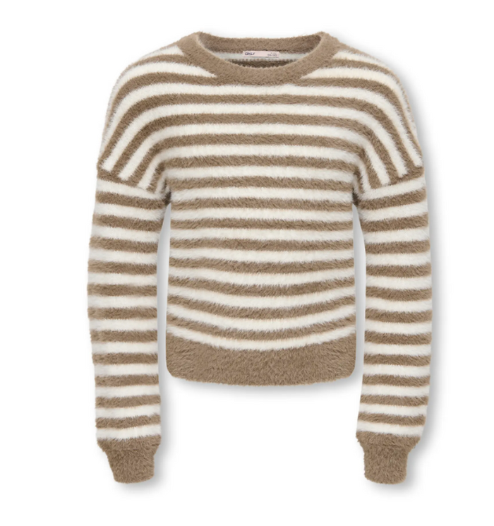 Maglione A Righe Effetto Peluche Nero E Panna