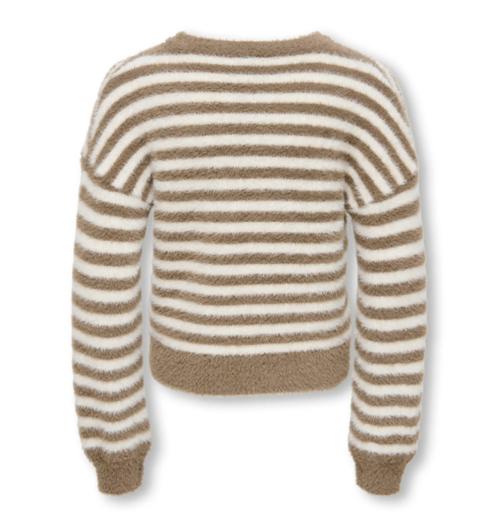 Maglione A Righe Effetto Peluche Nero E Panna