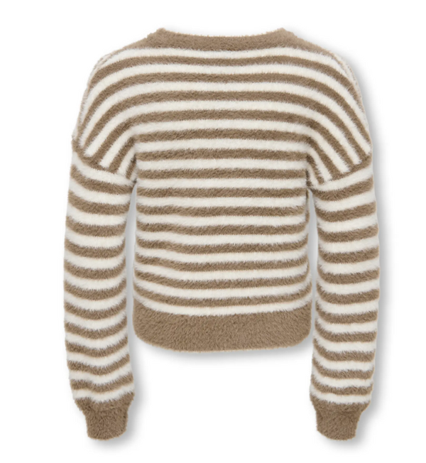 Maglione A Righe Effetto Peluche Nero E Panna