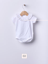 Body A Maniche Corte E Colletto A Volant Ricamato Beige