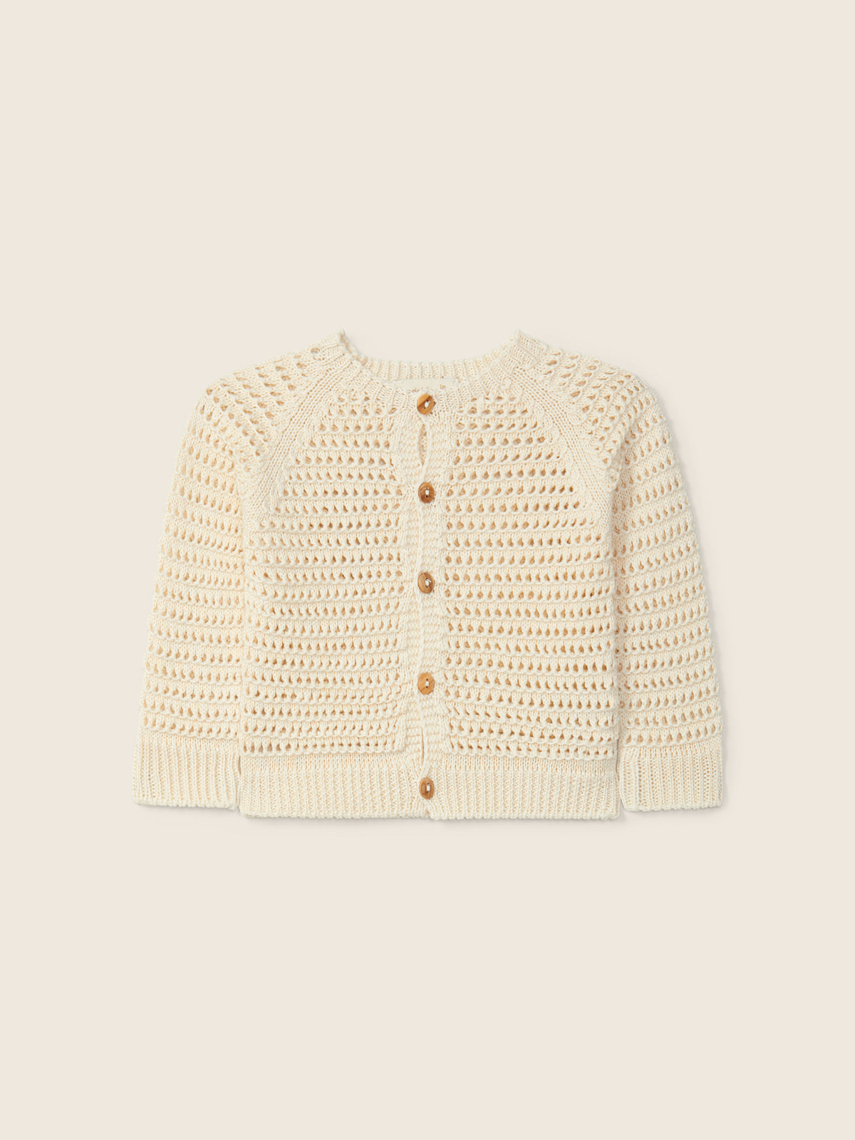 Cardigan In Maglia Traforata Con Bottoni Effetto Legno