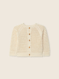 Cardigan In Maglia Traforata Con Bottoni Effetto Legno