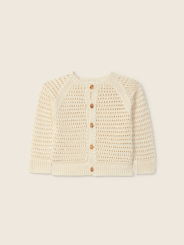 Cardigan In Maglia Traforata Con Bottoni Effetto Legno