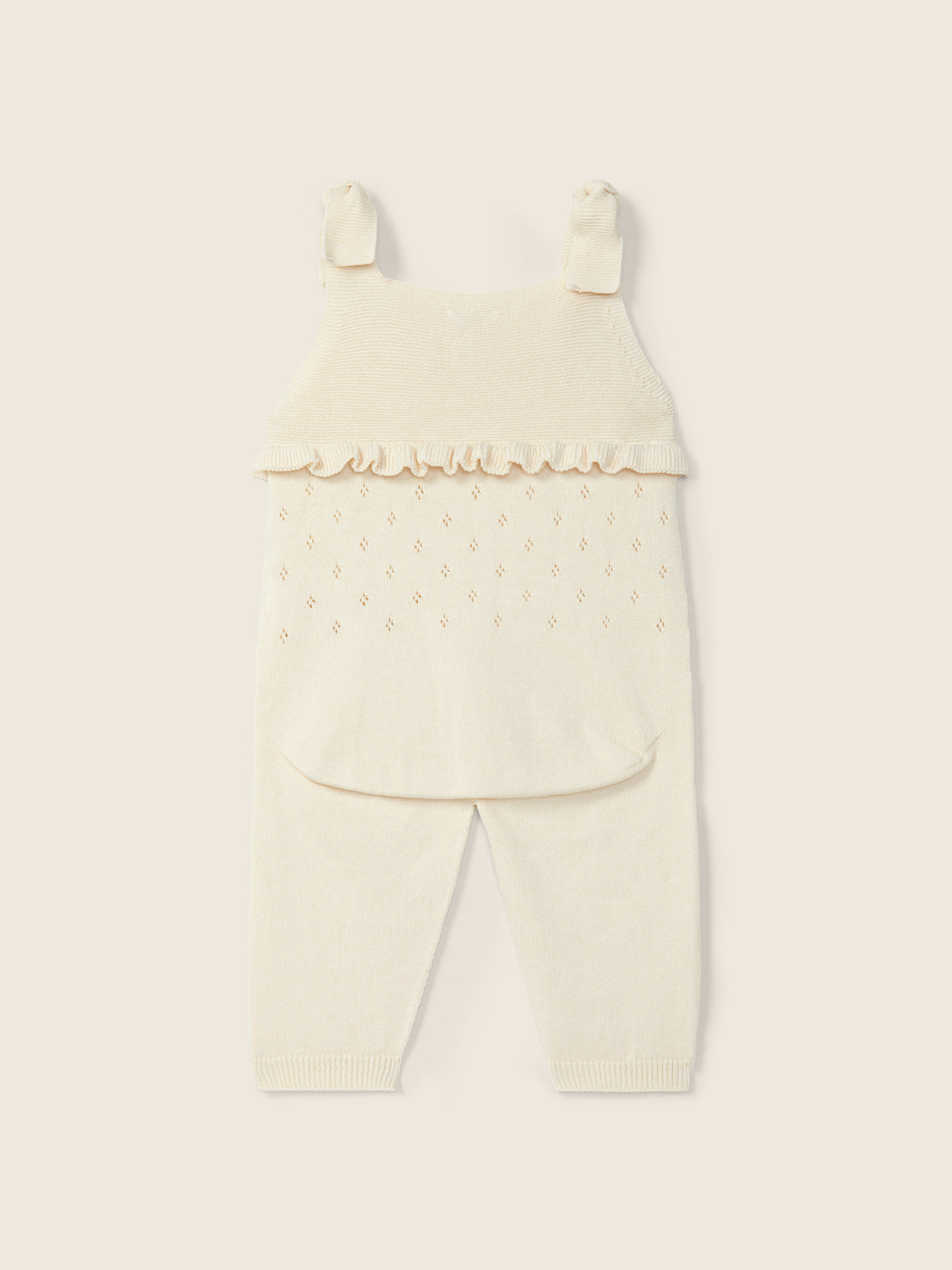 Salopette In Maglia Con Volant E Spalline A Nodo Color P
