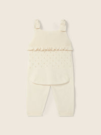 Salopette In Maglia Con Volant E Spalline A Nodo Color P