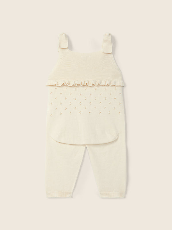 Salopette In Maglia Con Volant E Spalline A Nodo Color P