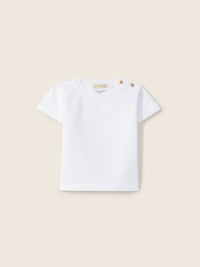T-Shirt Bianca Basic In Cotone Organico E Bottoni