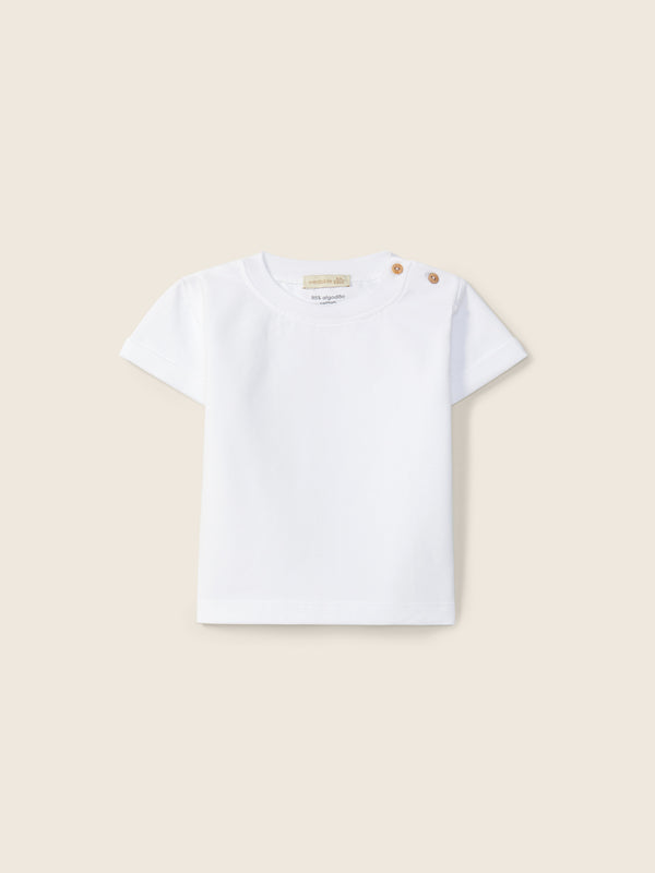 T-Shirt Bianca Basic In Cotone Organico E Bottoni