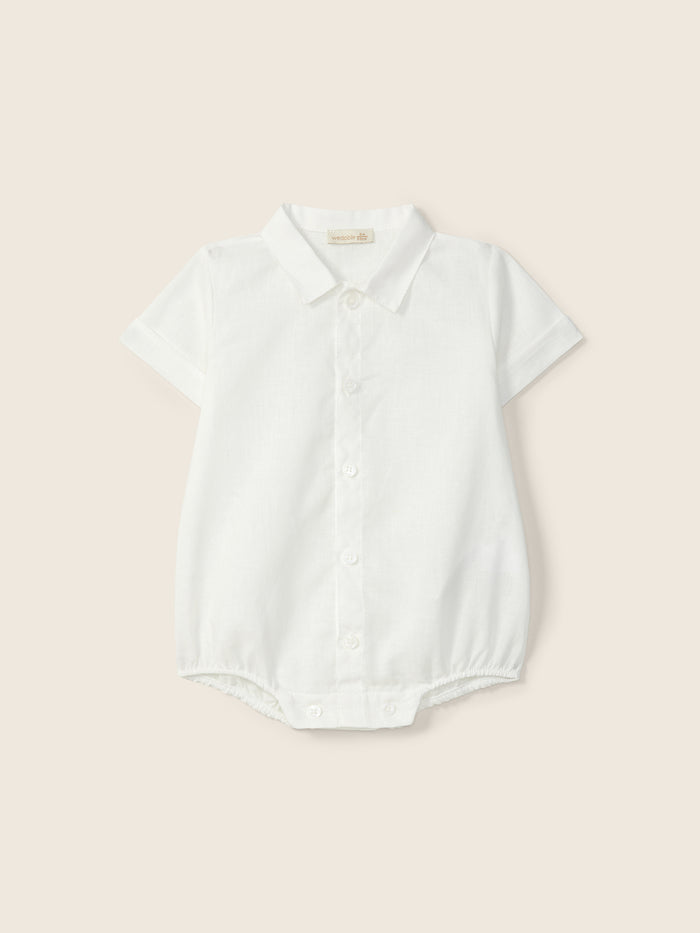 Body Camicia A Maniche Corte In Cotone Bianco