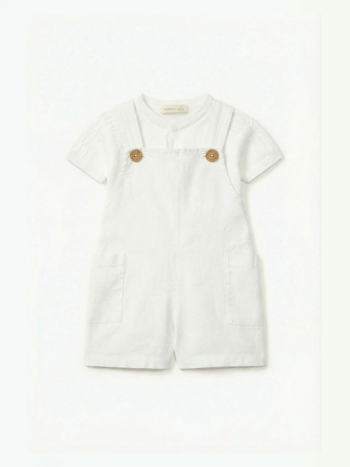 Salopette Corta In Lino E Maglia In Cotone