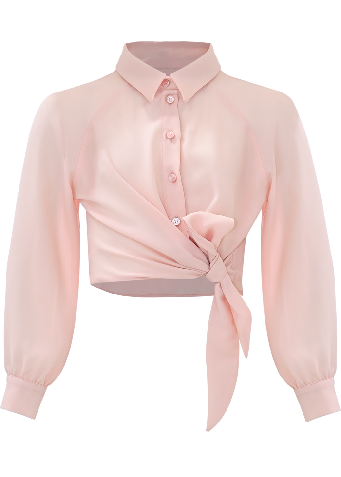 Camicia Elegante Manica Lunga Con Fiocco Panna