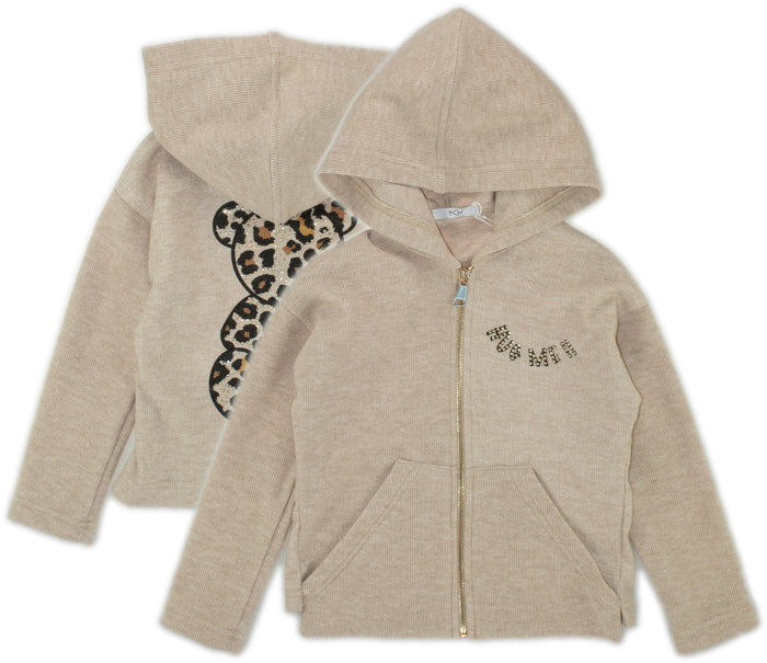 Felpa Full Zip Con Cappuccio Bambina Beige