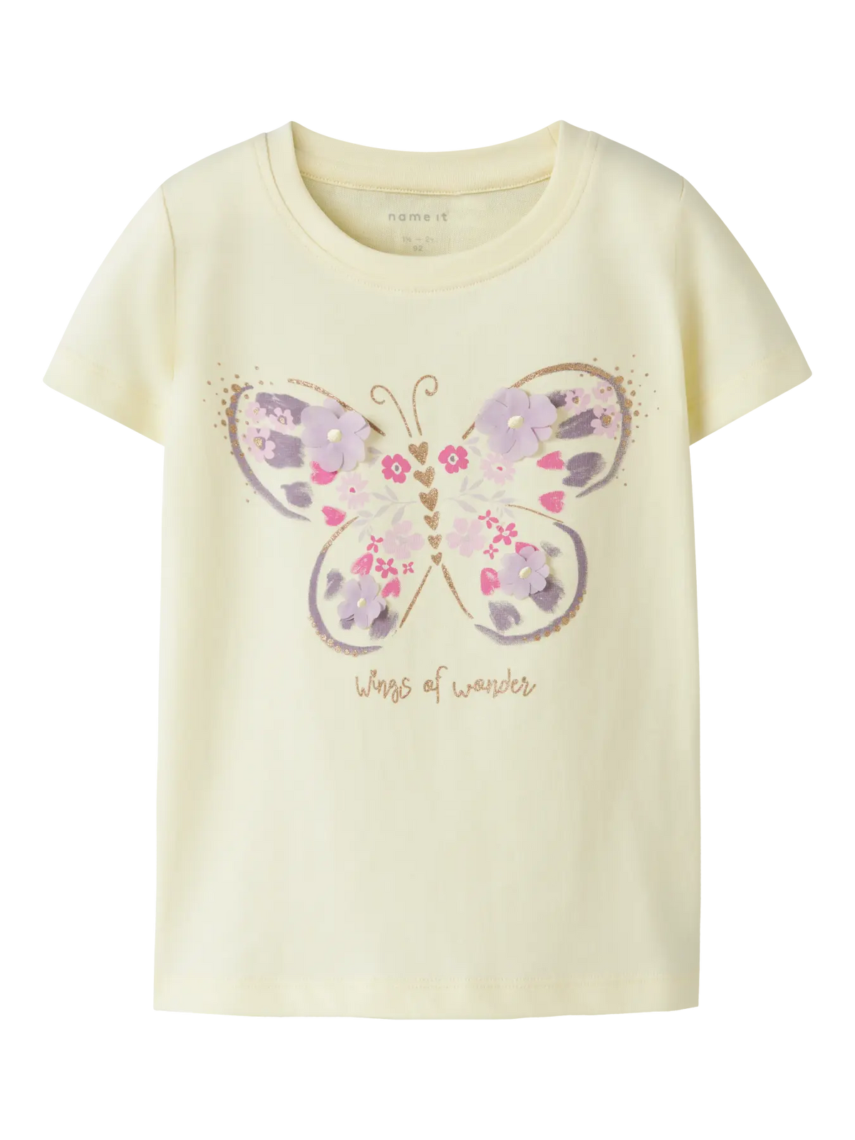 T-Shirt Bambina Crema Con Farfalla Floreale