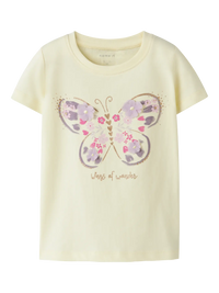 T-Shirt Bambina Crema Con Farfalla Floreale