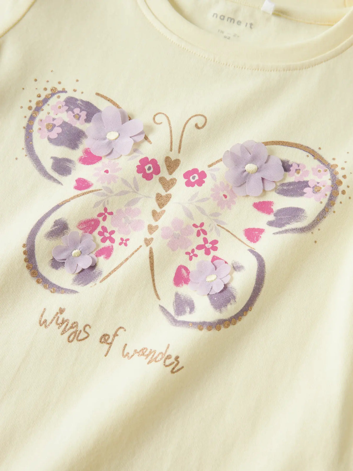 T-Shirt Bambina Crema Con Farfalla Floreale