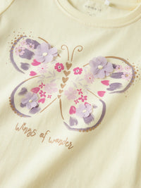 T-Shirt Bambina Crema Con Farfalla Floreale