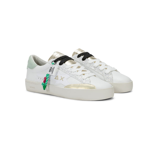 Sneakers Donna Katy Leather Bianco Verde Acquamarina