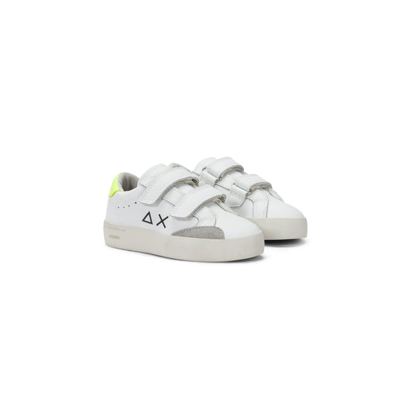 Sneakers Bambino Street Leather Bianco Giallo Fluo